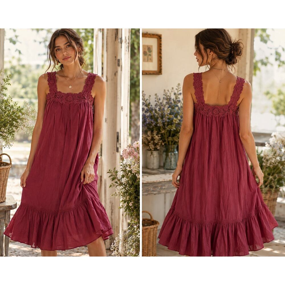 Anthropologie Floral Appliqué Cotton Midi Dress Small Boho Cottagecore Romantic
